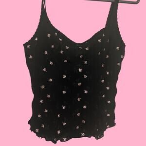 Papillon Blanc 90s Black lace cami with pink floral details